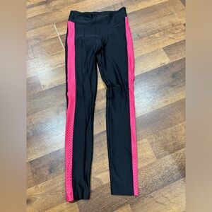 Koral Women's Black Shiny Leggings with pink stripes on sides